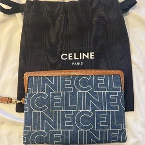CELINE INSPIRED denim logo clutch. BRAND NEW!